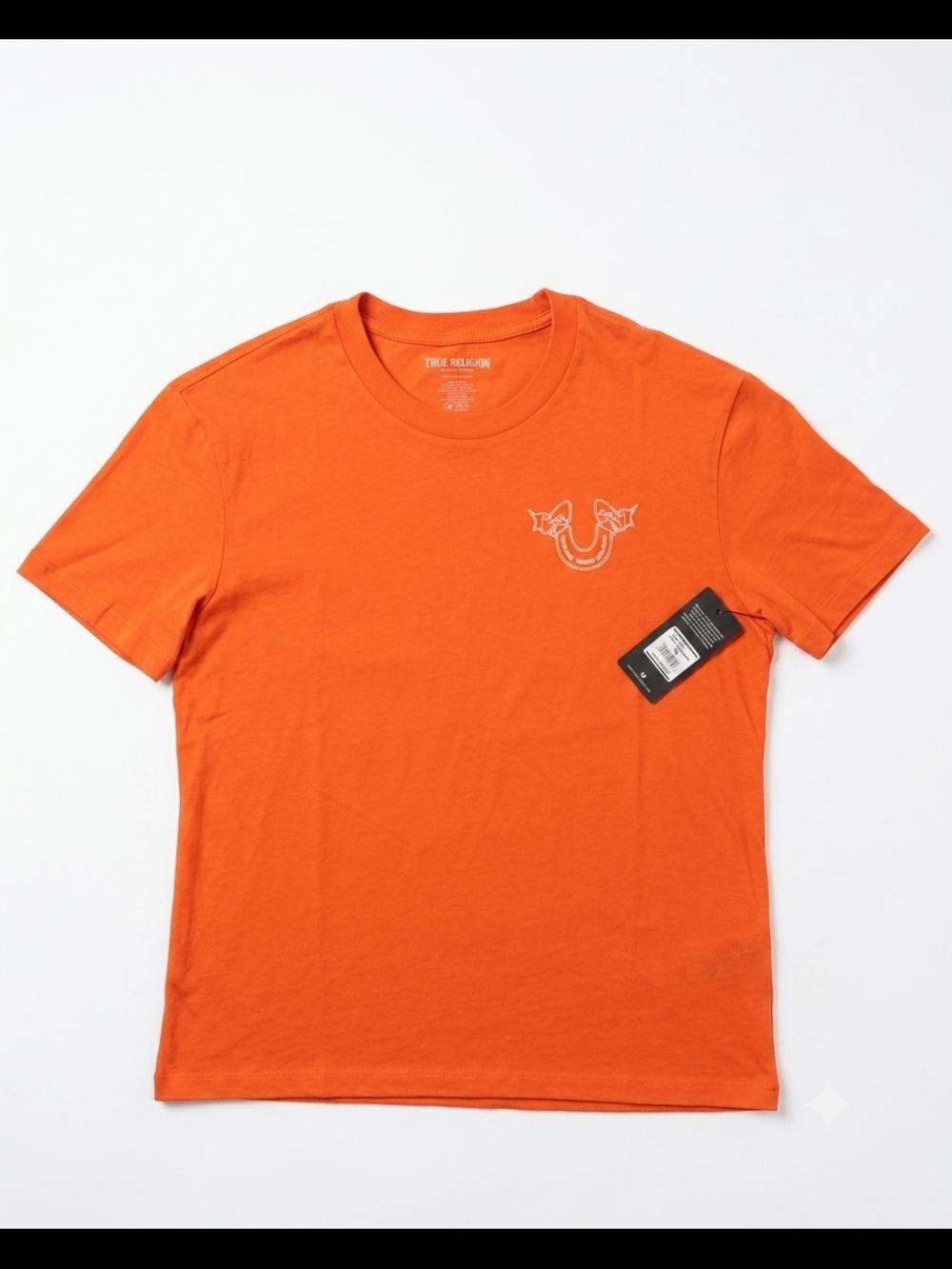 True Religion Orange Short Sleeve Crew T-Shirt with Chest Horseshoe Logo